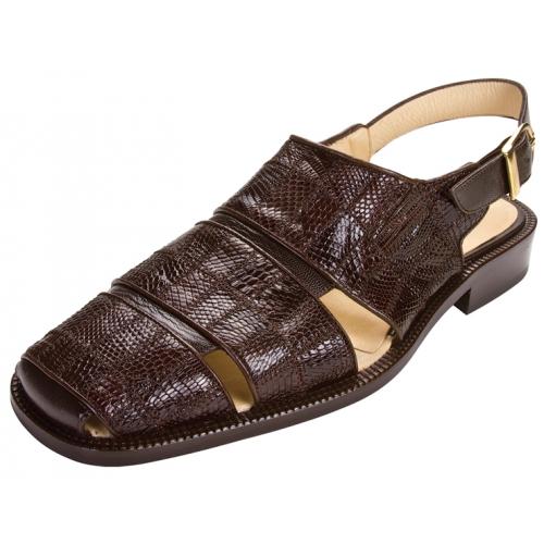 Belvedere "Fumo" Brown Genuine Lizard Patchwork Sandals